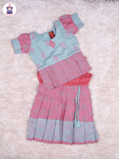 Teal Green & Onion Pink - Cotton Pavadai Sattai
