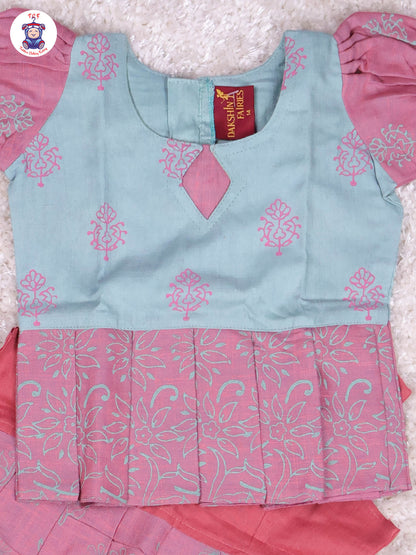 Teal Green & Onion Pink - Cotton Pavadai Sattai
