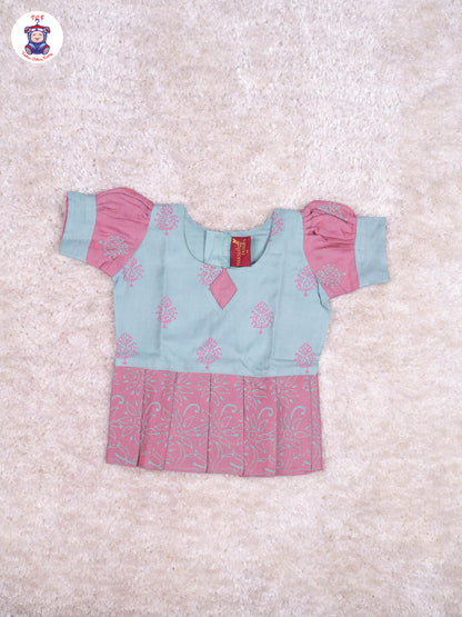Teal Green & Onion Pink - Cotton Pavadai Sattai