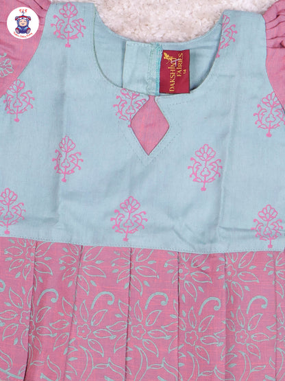 Teal Green & Onion Pink - Cotton Pavadai Sattai