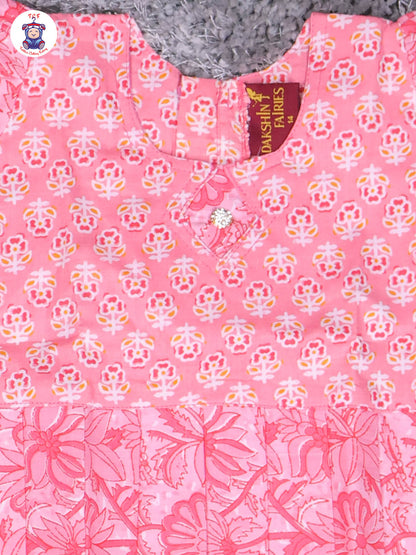 Light Pink Floral Printed - Cotton Pavadai Sattai
