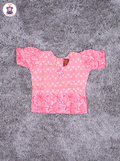 Light Pink Floral Printed - Cotton Pavadai Sattai