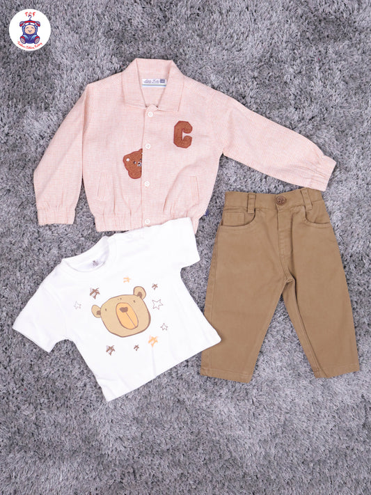 Peach & White T-Shirt With Brown Pant