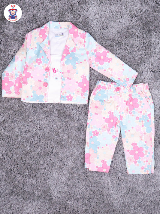 Light Pink & White Shirt with overcoat & Pant