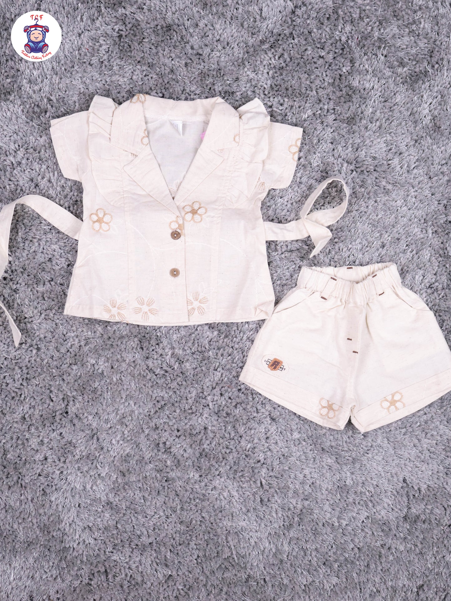 Light Brown - Girls Linen Tunics & Shorts
