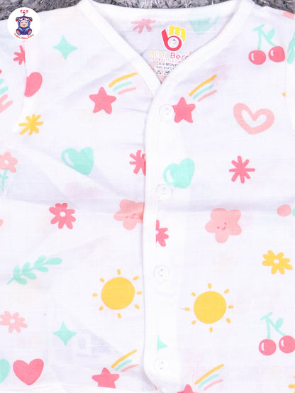White Multi Cartoons Muslin Shirts & Shorts