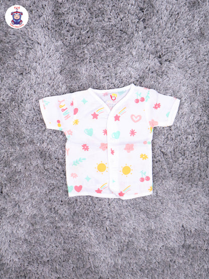 White Multi Cartoons Muslin Shirts & Shorts