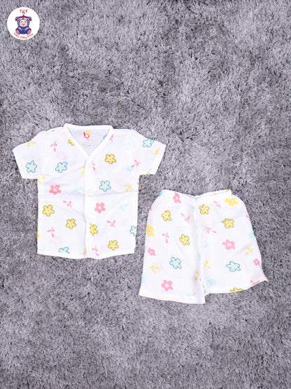 White Multi Cartoons Muslin Shirts & Shorts