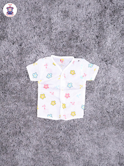 White Multi Cartoons Muslin Shirts & Shorts