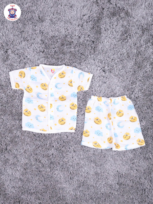 White Multi Cartoons Muslin Shirts & Shorts