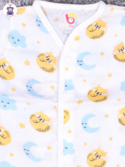 White Multi Cartoons Muslin Shirts & Shorts