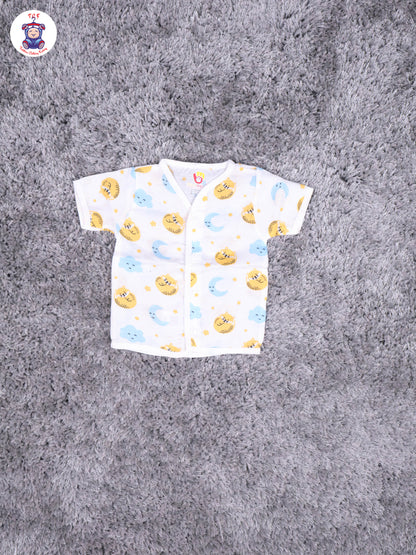 White Multi Cartoons Muslin Shirts & Shorts