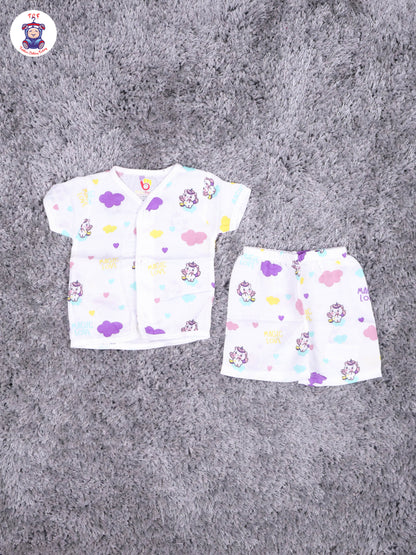 White Multi Cartoons Muslin Shirts & Shorts
