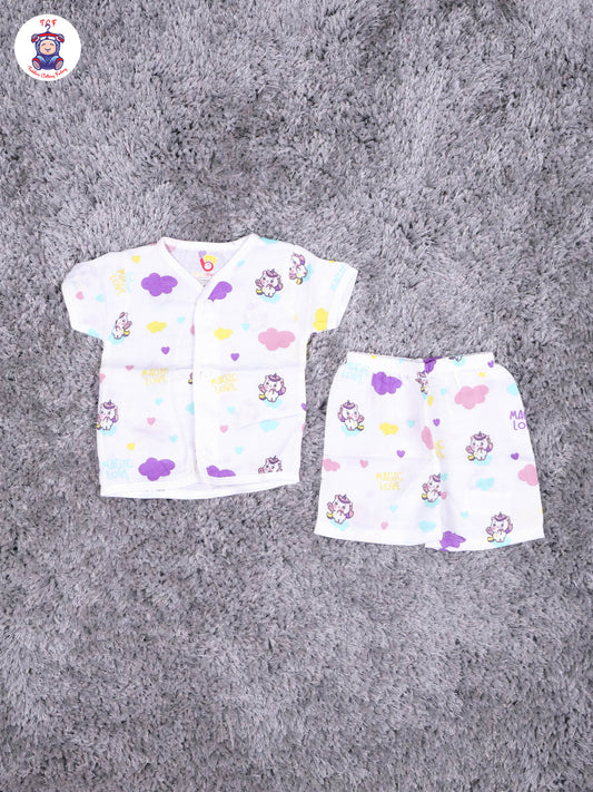 White Multi Cartoons Muslin Shirts & Shorts