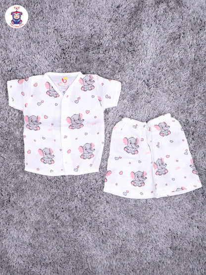 White Multi Cartoons Muslin Shirts & Shorts