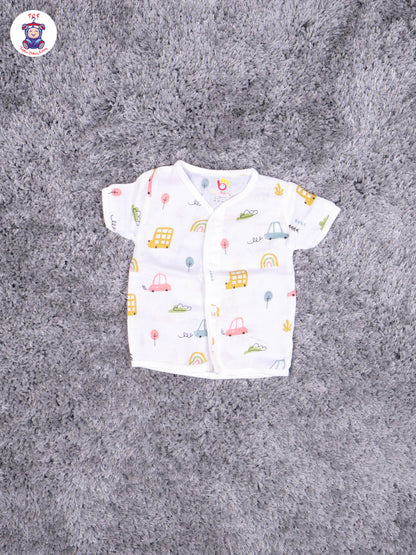 White Multi Cartoons Muslin Shirts & Shorts