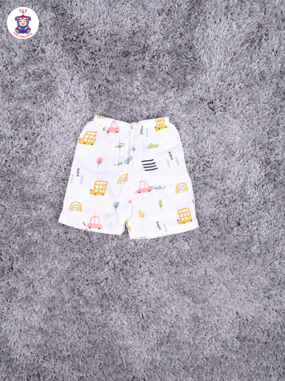 White Multi Cartoons Muslin Shirts & Shorts
