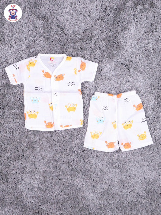 White Multi Cartoons Muslin Shirts & Shorts