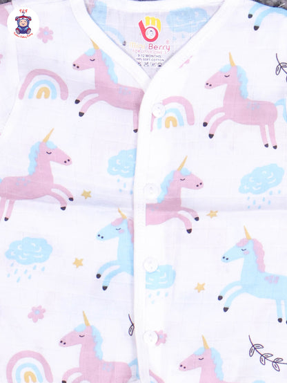 White Multi Cartoons Muslin Shirts & Shorts