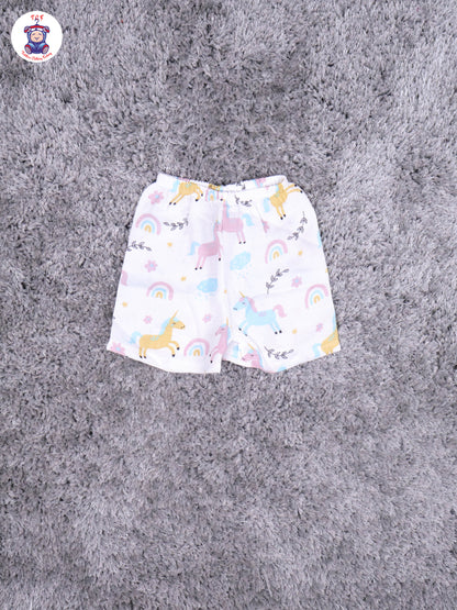 White Multi Cartoons Muslin Shirts & Shorts