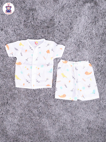 White Multi Cartoons Muslin Shirts & Shorts