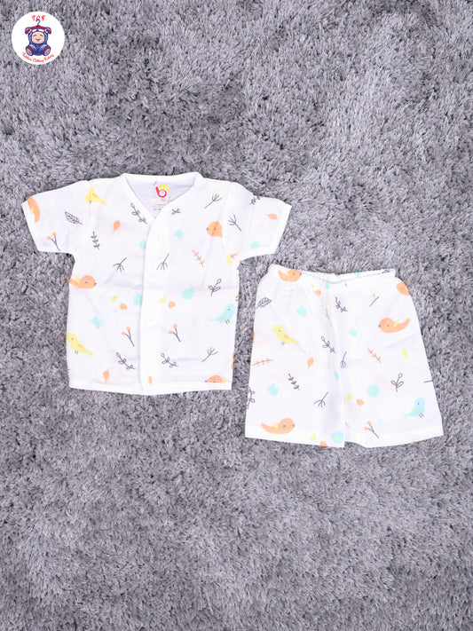 White Multi Cartoons Muslin Shirts & Shorts