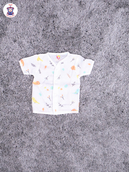 White Multi Cartoons Muslin Shirts & Shorts