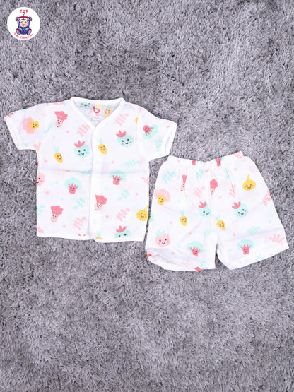 White Multi Cartoons Muslin Shirts & Shorts