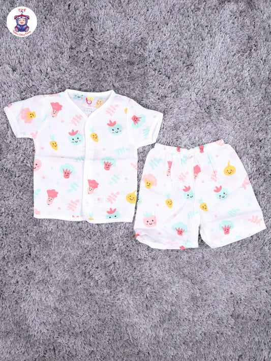 White Multi Cartoons Muslin Shirts & Shorts