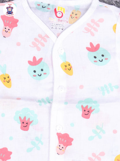 White Multi Cartoons Muslin Shirts & Shorts