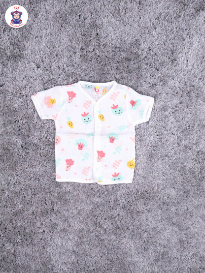 White Multi Cartoons Muslin Shirts & Shorts