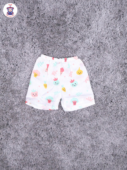 White Multi Cartoons Muslin Shirts & Shorts