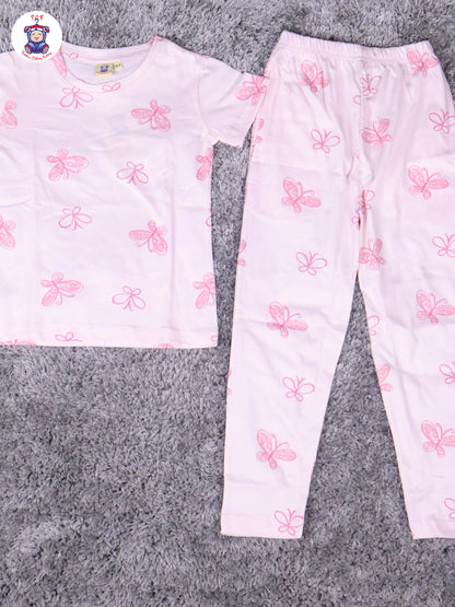 Light Pink - Butterfly Girls Night Wear