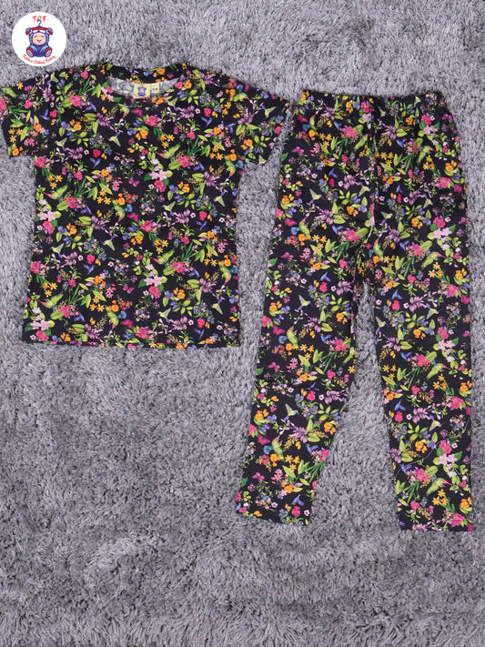 Black - Floral Girls Night Wear