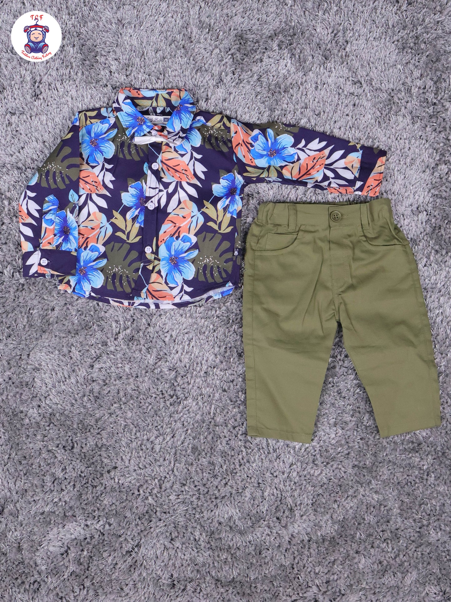 Light Green & Peacock - Printed Full Hand Shirt & Pant