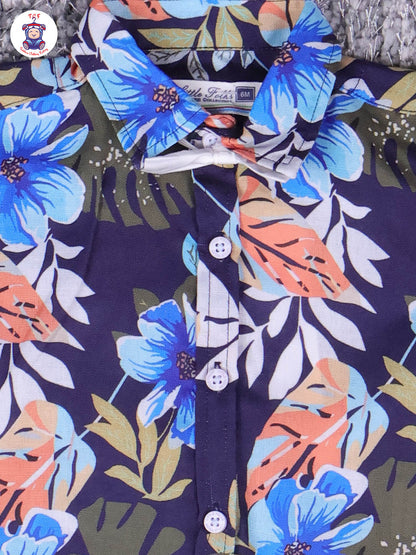 Light Green & Peacock - Printed Full Hand Shirt & Pant
