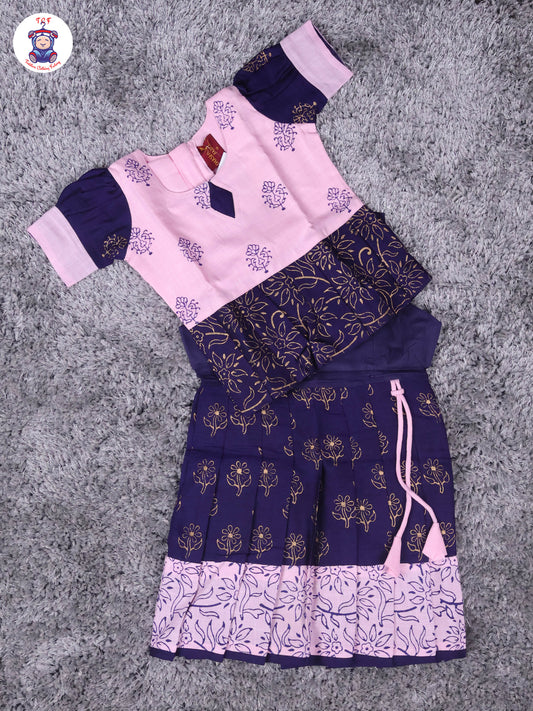 Pink & Navy Blue - Cotton Pavadai Sattai