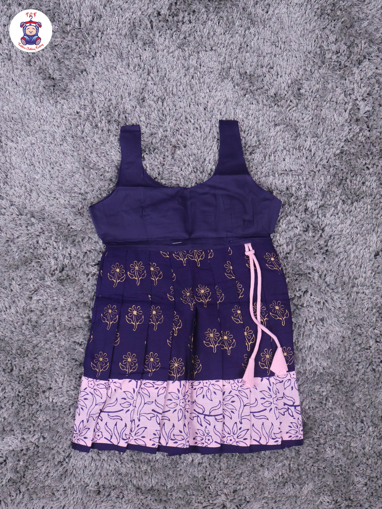 Pink & Navy Blue - Cotton Pavadai Sattai