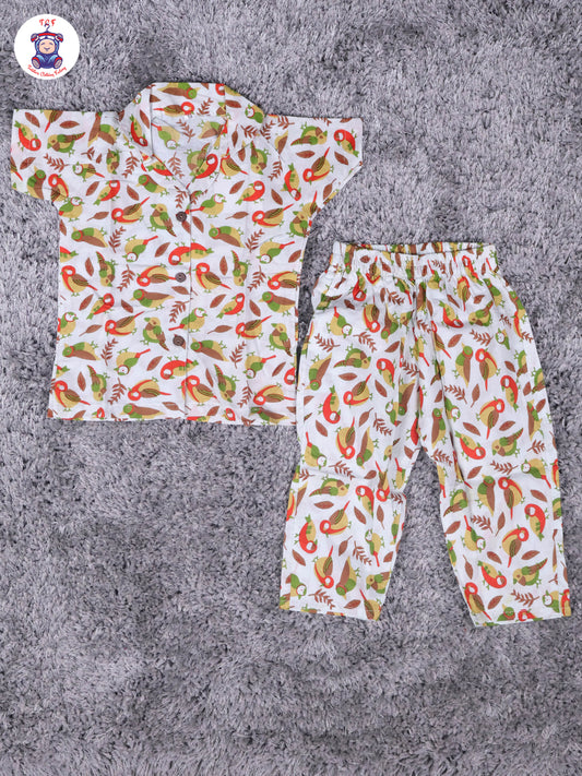 Orange & Green - Parrot Boys Readymade Cotton Shirts & Pant