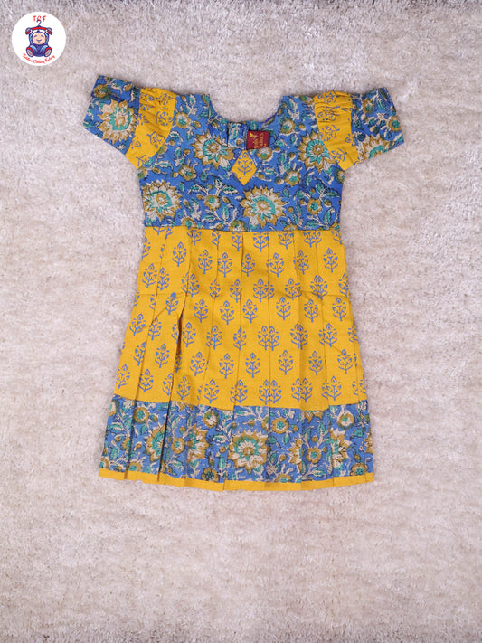 Blue & Mustard Floral - Girls Readymade Long Frock