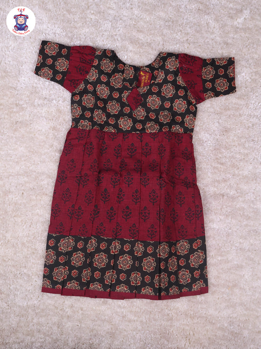 Black & Maroon Floral - Girls Readymade Long Frock
