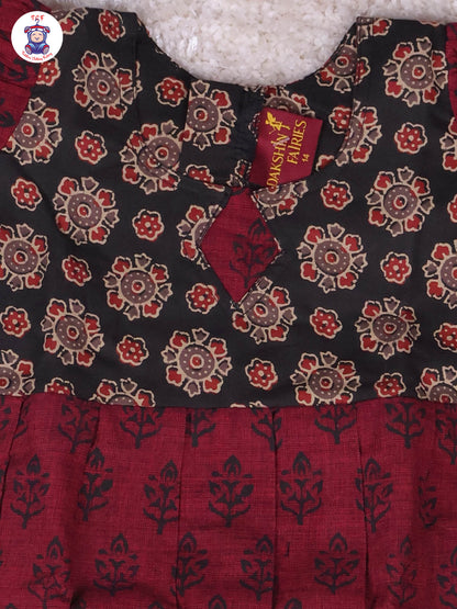 Black & Maroon Floral - Girls Readymade Long Frock