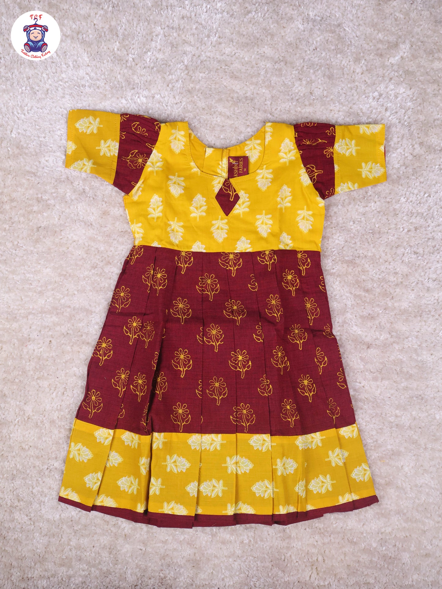 Yellow & Maroon Floral - Girls Readymade Long Frock
