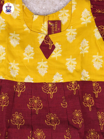 Yellow & Maroon Floral - Girls Readymade Long Frock