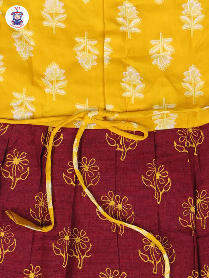 Yellow & Maroon Floral - Girls Readymade Long Frock
