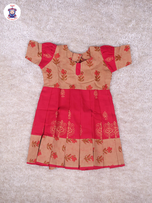 Cream & Red Floral - Girls Readymade Long Frock