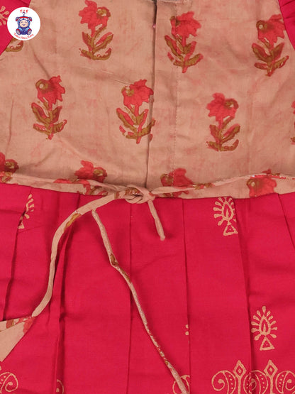 Cream & Red Floral - Girls Readymade Long Frock