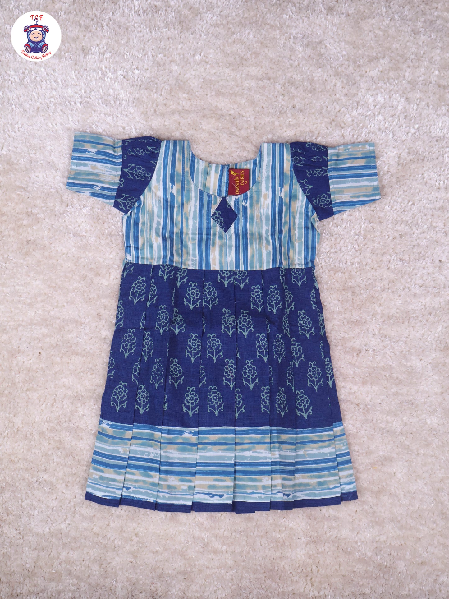 Teal Blue & Dark Blue - Girls Readymade Long Frock