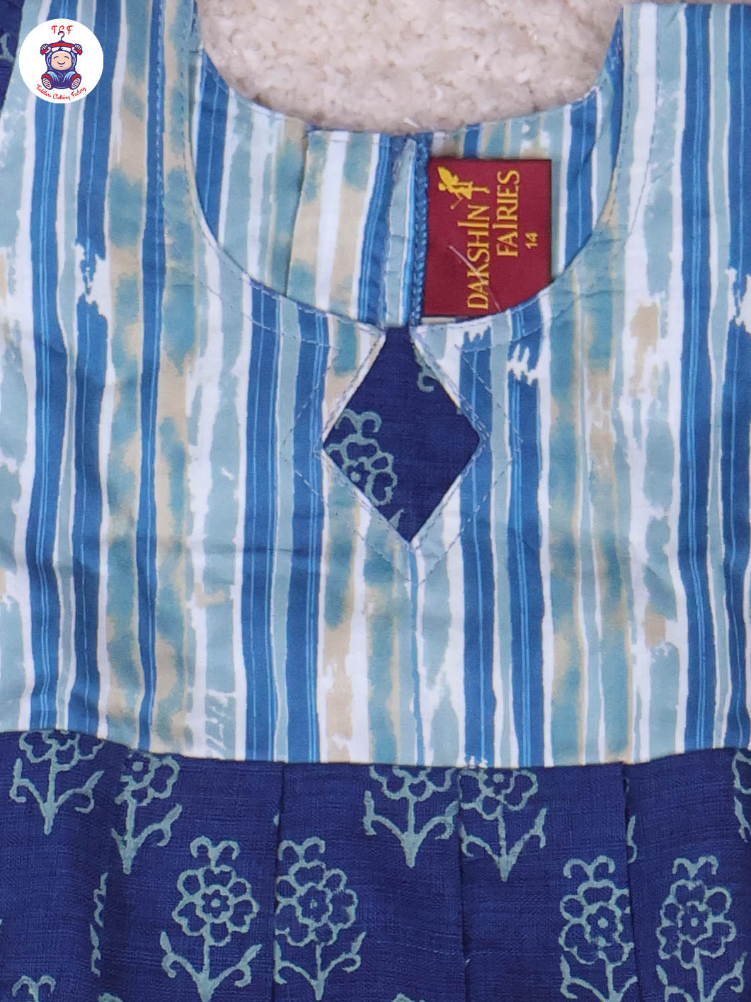 Teal Blue & Dark Blue - Girls Readymade Long Frock