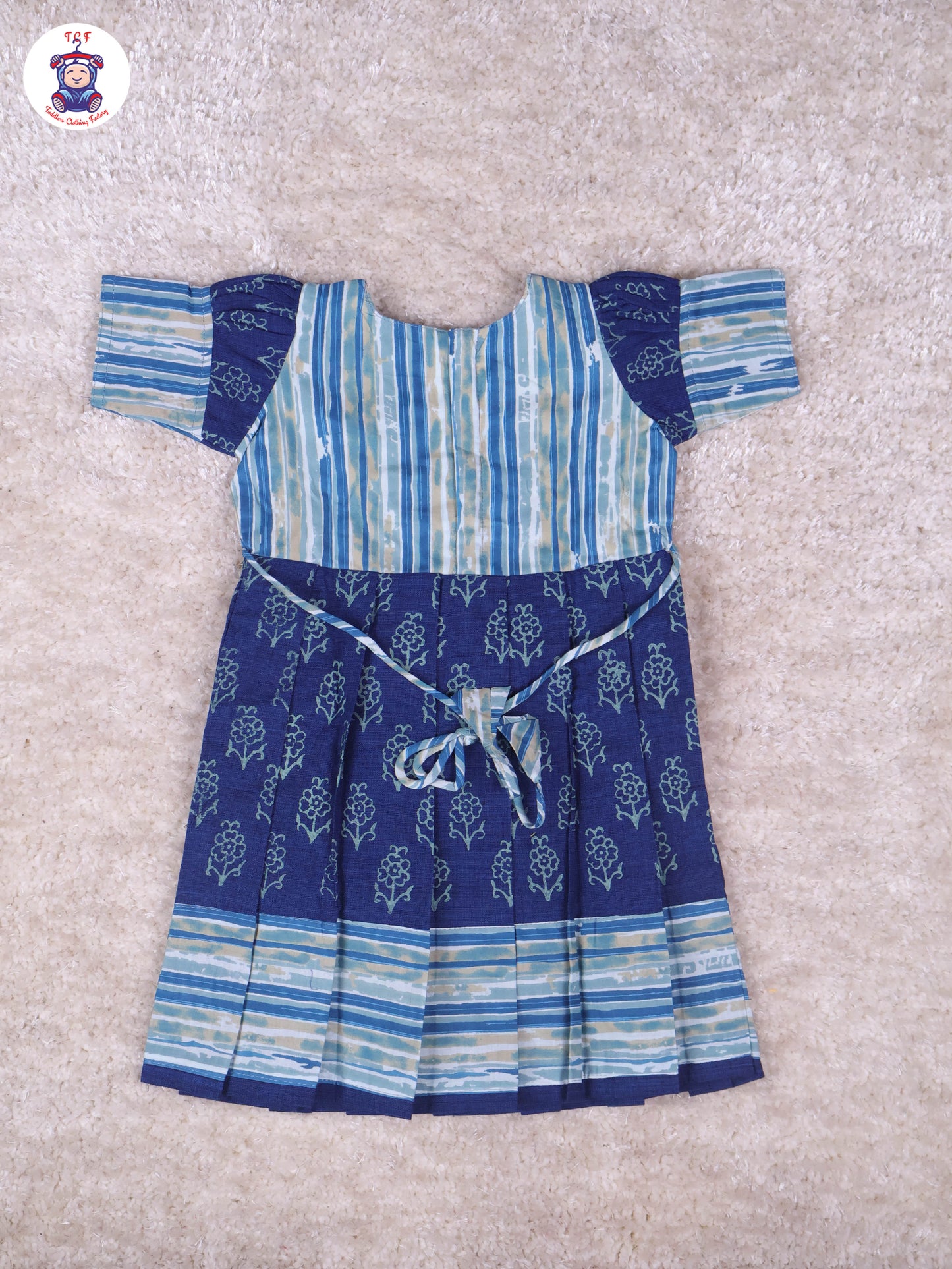 Teal Blue & Dark Blue - Girls Readymade Long Frock